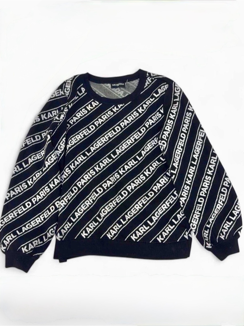 Karl Lagerfeld Black & White Diagonal Logo Crewneck Sweater